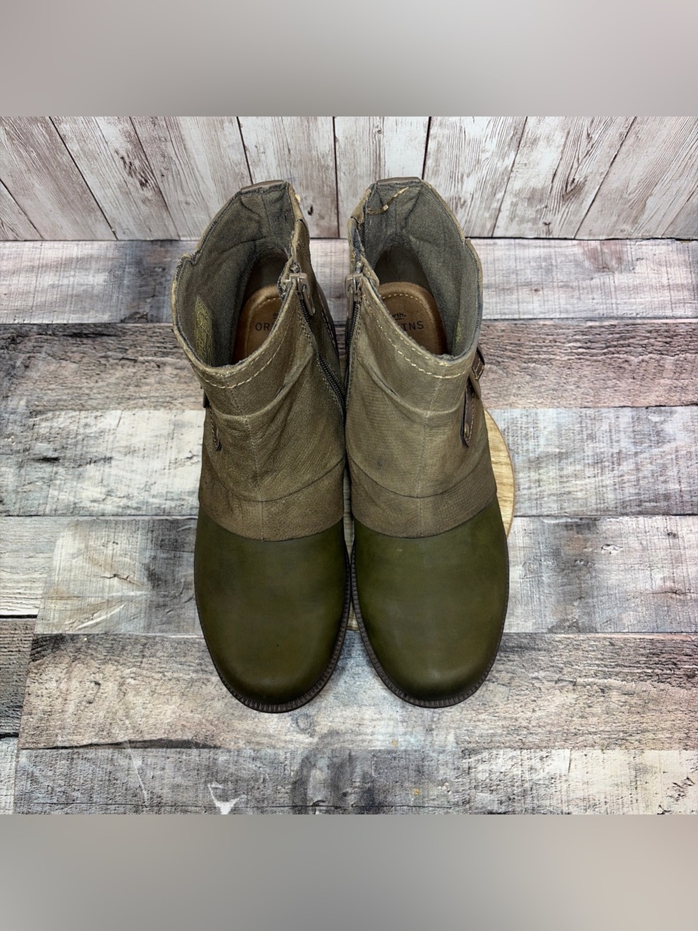 Earth Origins Phoenix Women’s Moto Olive Green Taupe Ankle Boots  Size 10 M - Picture 3 of 16